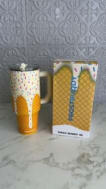 Frost Buddy Thicc Buddy 40oz Stainless Steel Tumbler Vanilla Ice Cream Cone NEW